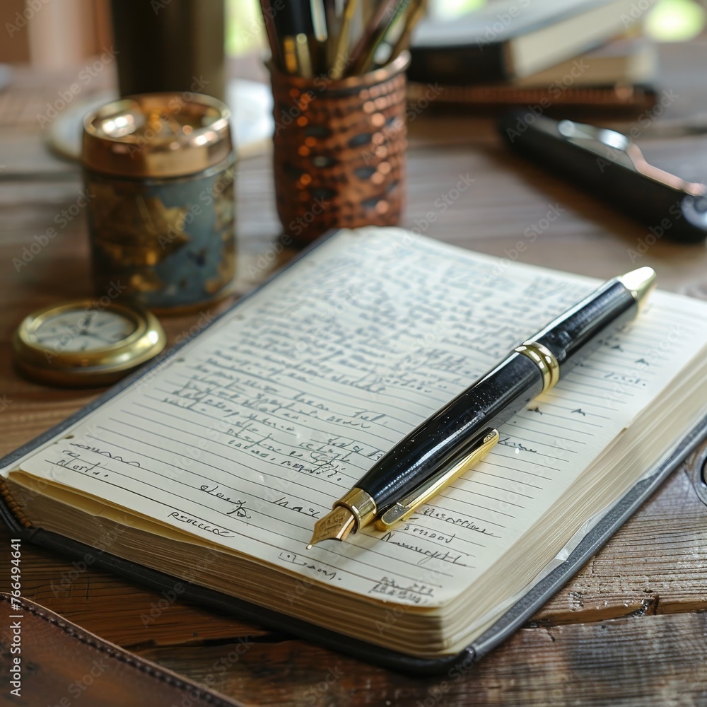 An elegant fountain pen rests on a handwritten diary, evoking themes of journaling, reflection, and vintage correspondence. An elegant fountain pen rests on a handwritten diary, evoking themes of journaling, reflection, and vintage correspondence.