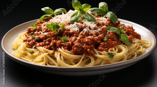 A plate of pasta with tomato sauce and basil