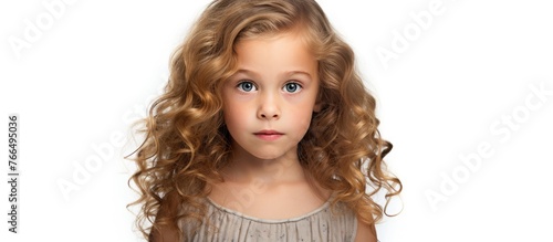 Young girl with curly hair and captivating blue eyes filling the frame in a close-up shot