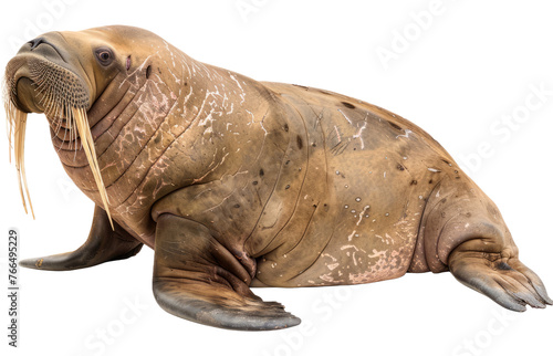 Walrus with prominent tusks seated  cut out transparent