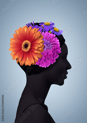 ombre en forme de tête avec de jolies fleurs en ia © Esta Webster