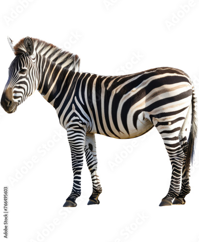Side profile of a zebra standing, cut out transparent