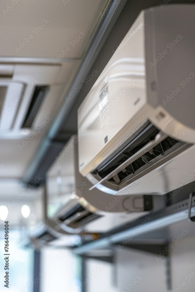 Ceiling-mounted air conditioner in a bus, suitable for transportation concepts Ceiling-mounted air conditioner in a bus, suitable for transportation concepts