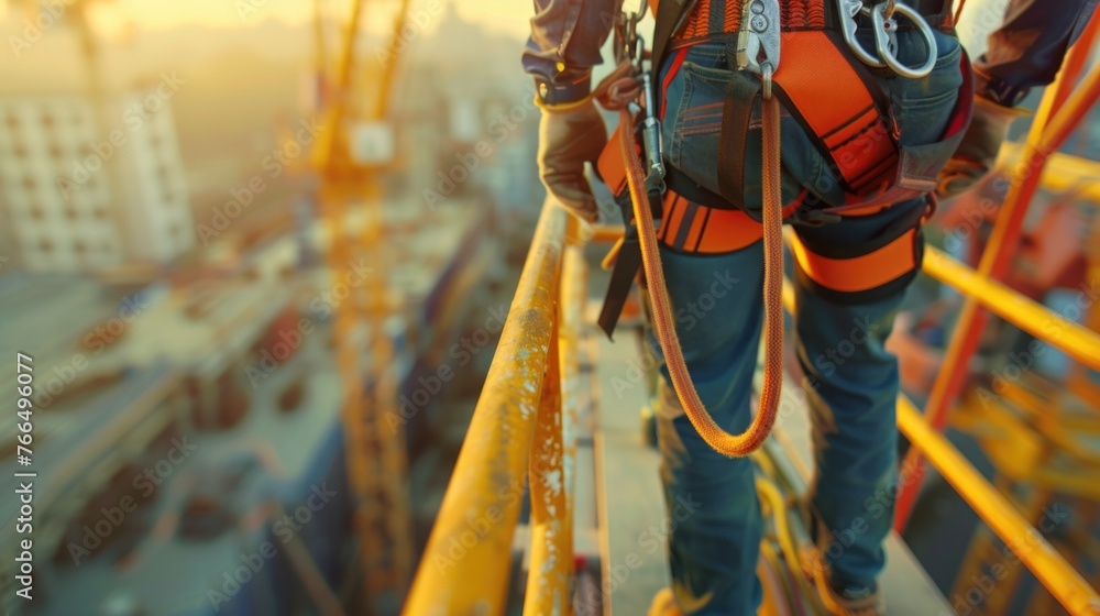 A construction worker standing on a high rise. Suitable for construction industry concepts A construction worker standing on a high rise. Suitable for construction industry concepts