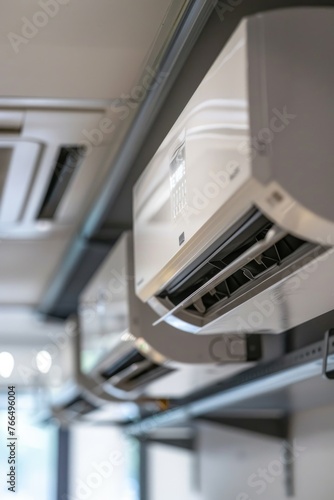 Ceiling-mounted air conditioner in a bus, suitable for transportation concepts