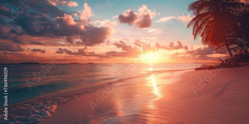 Beautiful sunset over the ocean beach, ideal for travel brochures