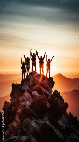 People celebrating their success on a mountaintop
