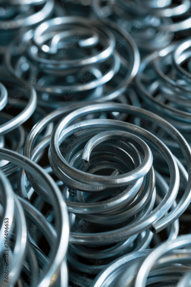 A pile of metal springs stacked on top of each other. Suitable for industrial concepts