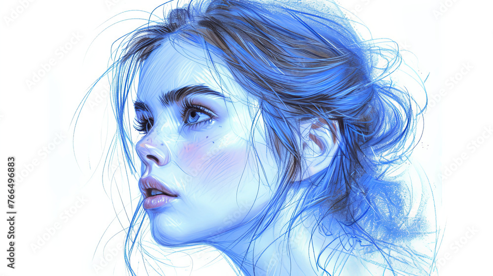 Dreamy Blue Pastel Shades in Whimsical Woman Portrait Dreamy Blue Pastel Shades in Whimsical Woman Portrait