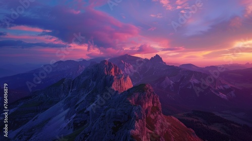 Beautiful sunset over a mountain range. Perfect for travel and nature concepts