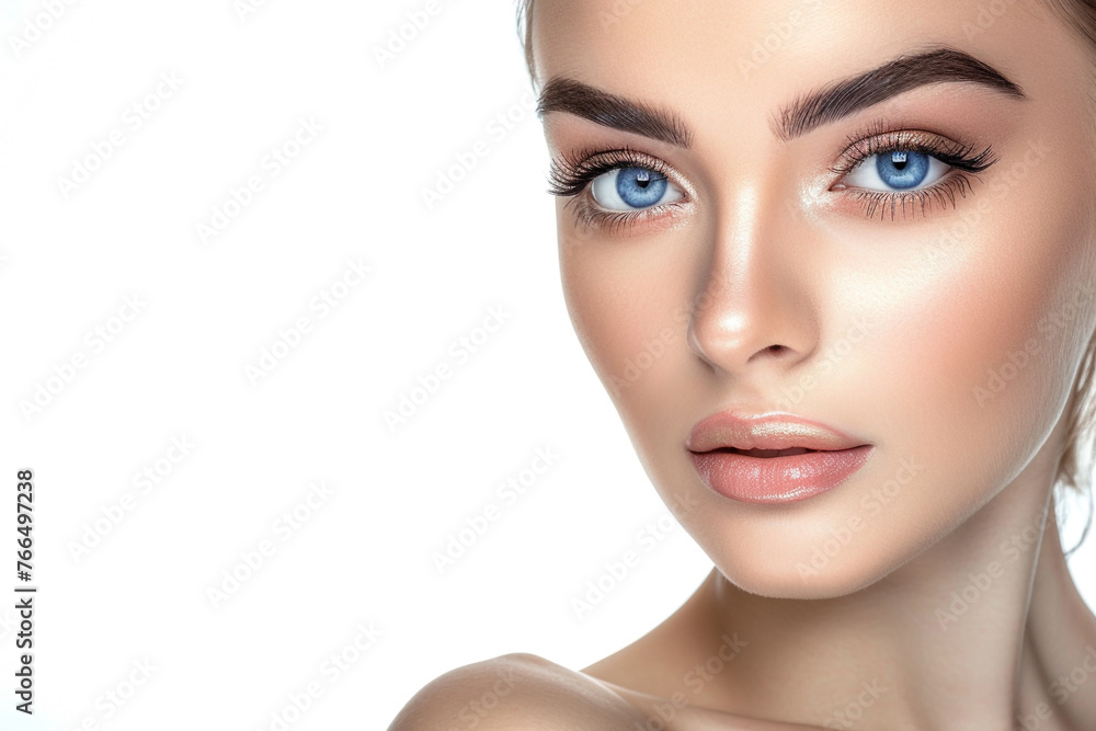 Obraz premium Beauty woman healthy skin concept natural makeup beautiful model girl faceisolated on solid white background.