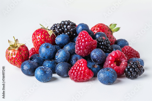 Big Pile of Fresh Berries on the White Backgroundisolated on solid white background.