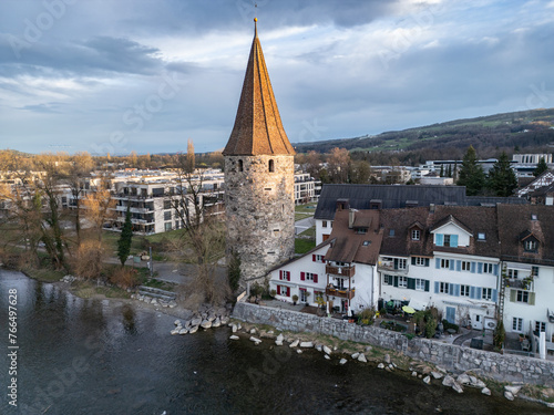 view of a medieval old town in switzerland 