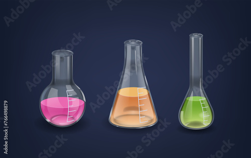 Boiling Flask, Conical And Volumetric Laboratory Glassware Vessels Used For Mixing, Heating, Or Storing Chemicals