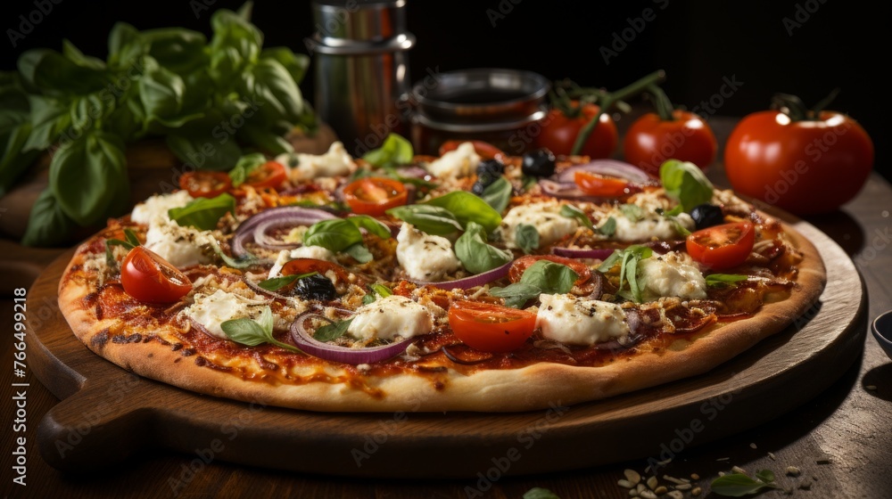 A delicious pizza with fresh ingredients