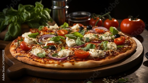 A delicious pizza with fresh ingredients