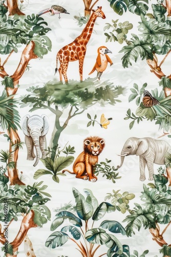 Endearing zoo animals in mixed settings  captured in watercolor on white background