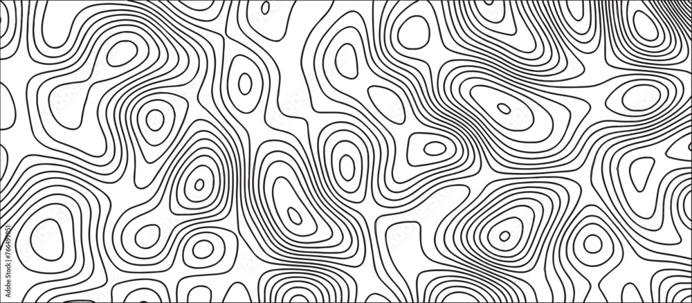 Abstract Topographic line art background. Mountain topographic terrain map background with white shape lines.Geographic map conceptual design.Black on white contour height lines.	

