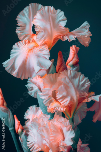 Unique texture of delicate pink irises