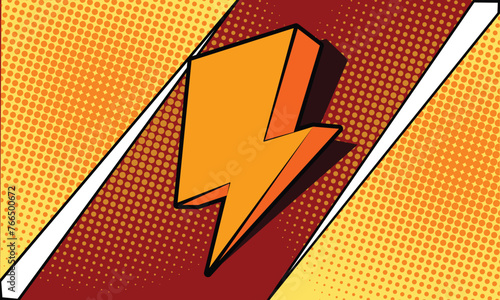 Yellow Red Halftone Element with Bolt Shape Background with Comic Style Poster