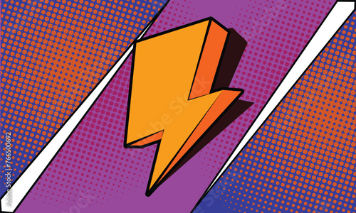 Blue Violet Halftone Element with Bolt Shape Background with Comic Style Poster