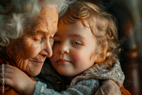 Grandmother and child together. Caring concept