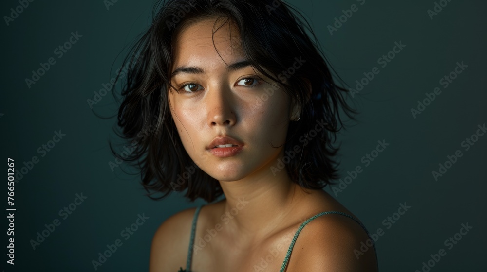 Portrait photo of an Asian girl looking to the side Portrait photo of an Asian girl looking to the side