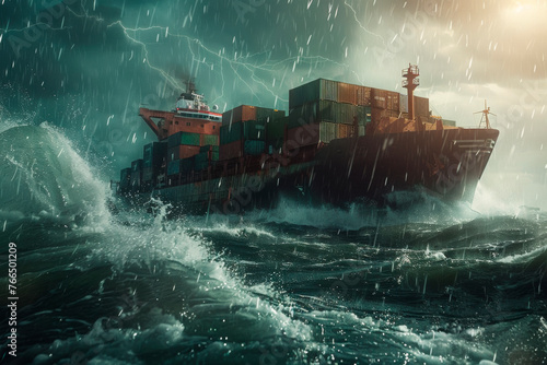 Large container ship in rough seas
