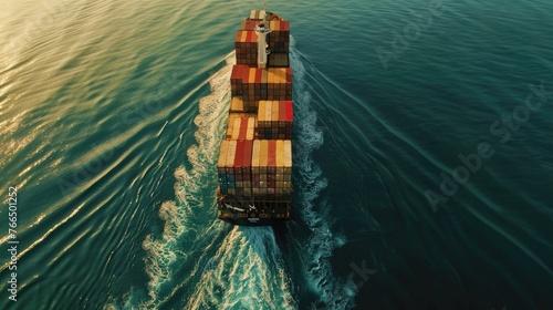 A large container ship navigating the open sea. Ideal for transportation and shipping concepts