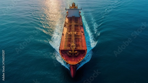 Huge freight ship traveling across the ocean © Wolfilser