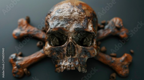 Detailed view of a skull and crossbones on a table  suitable for various designs