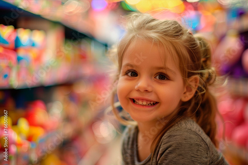 Happy girl in a toy store
