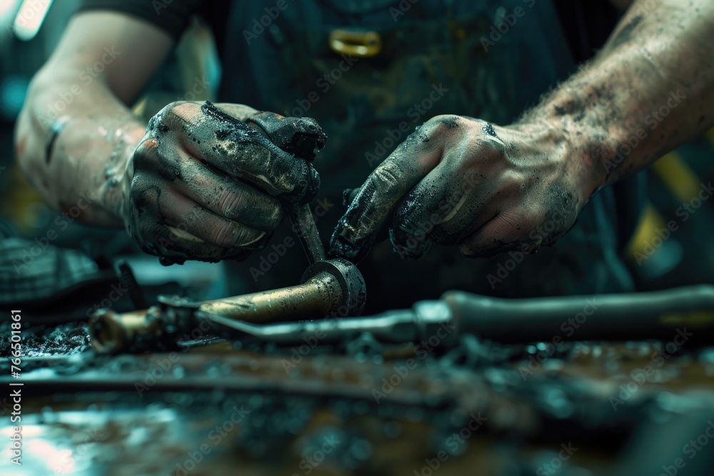 Close up of a person working on metal, suitable for industrial concepts