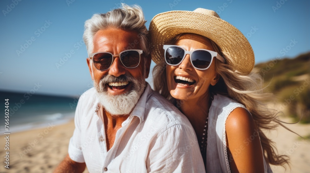 Happy retired couple on the beach Happy retired couple on the beach
