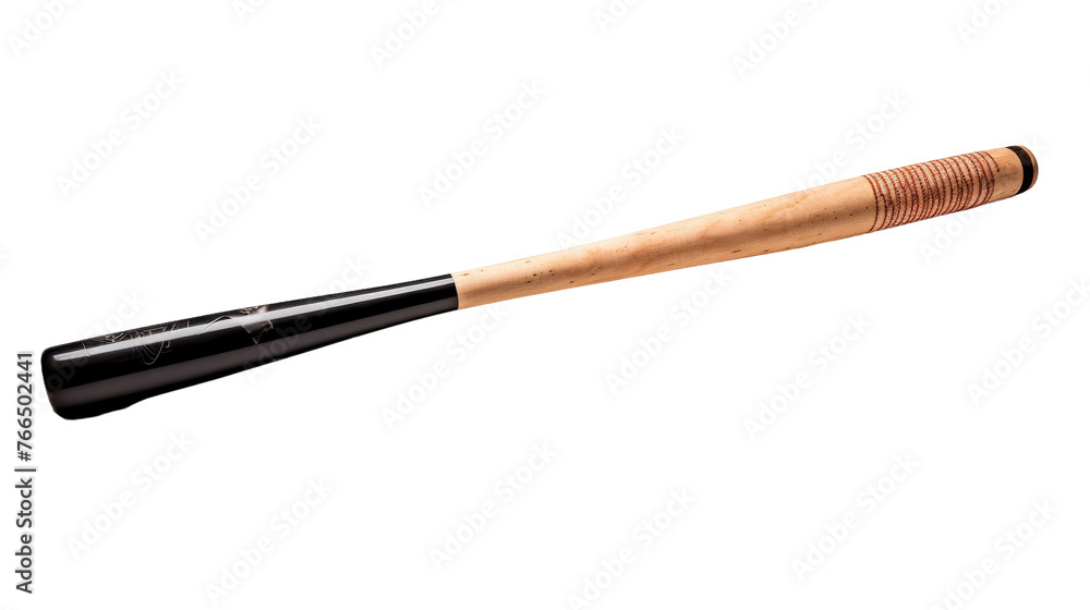 Baseball bat with a wooden handle, resting on a white background Baseball bat with a wooden handle, resting on a white background