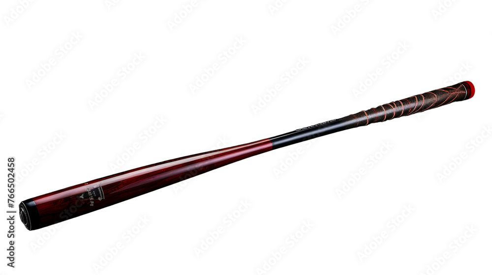 A vibrant red and black baseball bat rests gracefully on a stark white background A vibrant red and black baseball bat rests gracefully on a stark white background