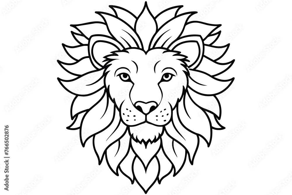 a print of vintage lion head, flowers splash, t - shirt design line art, vector illustration