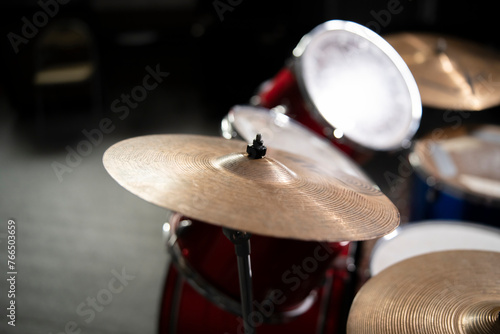 Close-Up View of a Drum Cymbal in a Music Studio Setting