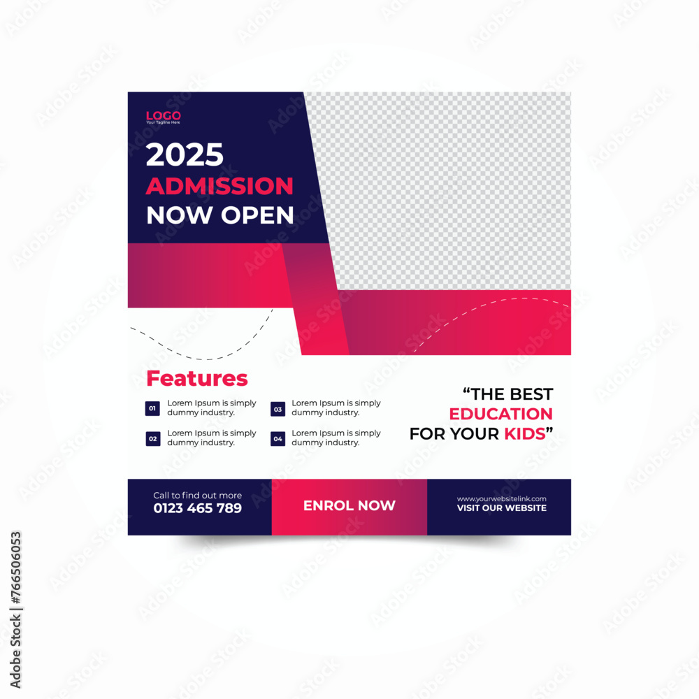 School admission social media post banner, educational social media post square flyer back to school web banner design template. School admission social media post banner, educational social media post square flyer back to school web banner design template.