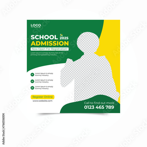 School admission social media post banner, educational social media post square flyer back to school web banner design template.