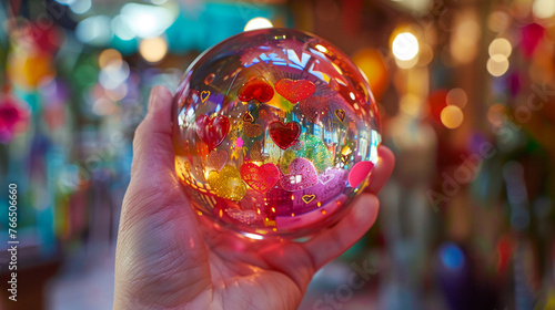 Jelly-filled crystal ball forecasting heart-shaped