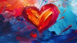 A vibrant, abstract painting of a red heart