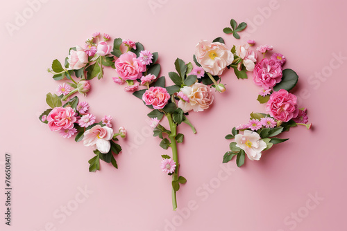 flowers in a shape of uterus on a pastel pink background, womans health concept