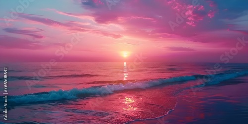 Vivid beach sunset with sun setting into horizon creating a colorful sky perfect for a timelapse animation background. Concept Beach Sunset  Colorful Sky  Timelapse Animation  Vivid Colors  Horizon