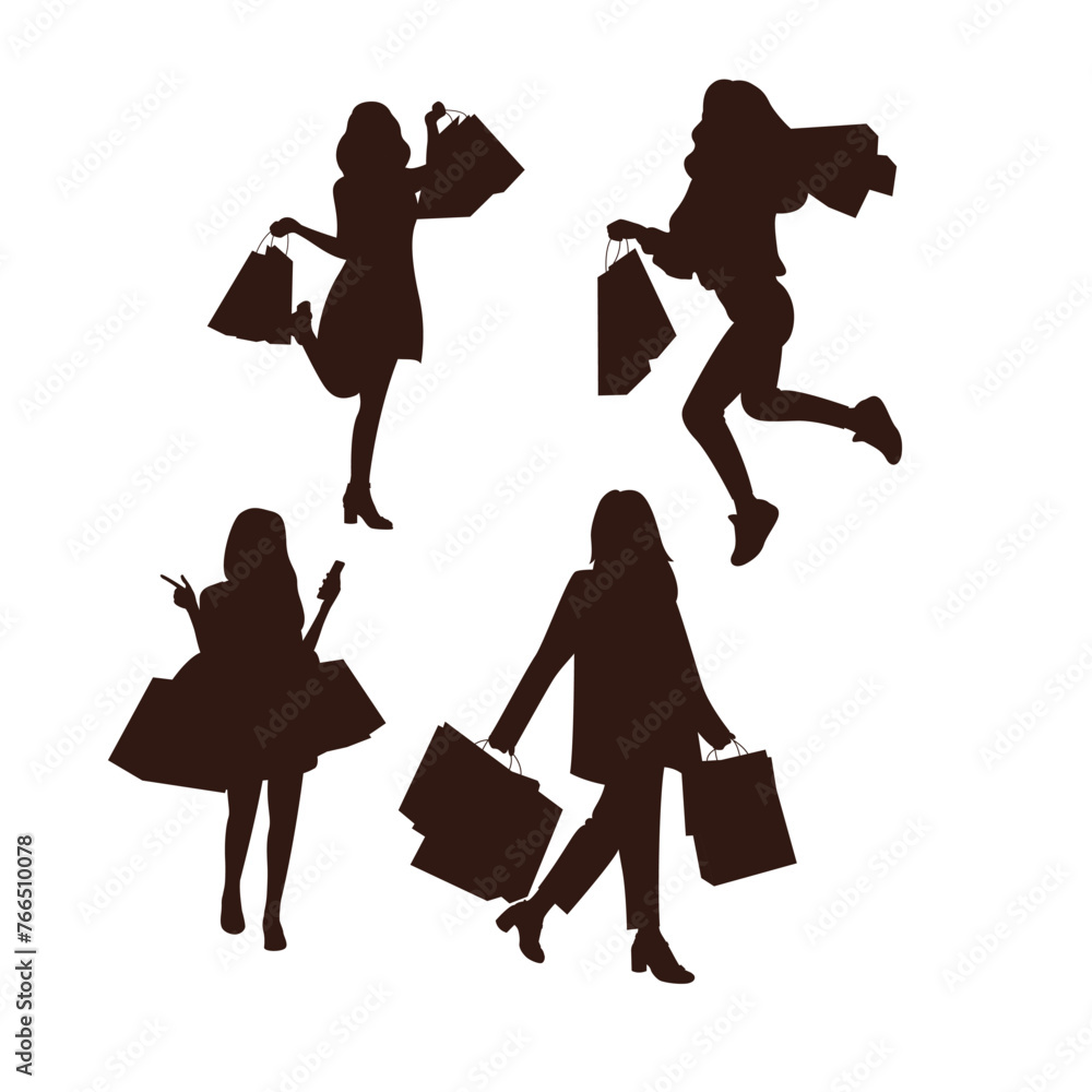 Shopping Woman Holding Bags silhouette on white background 1