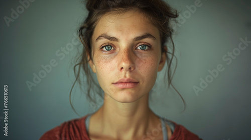 Retrato de mujer Joven con expresión seria, triste