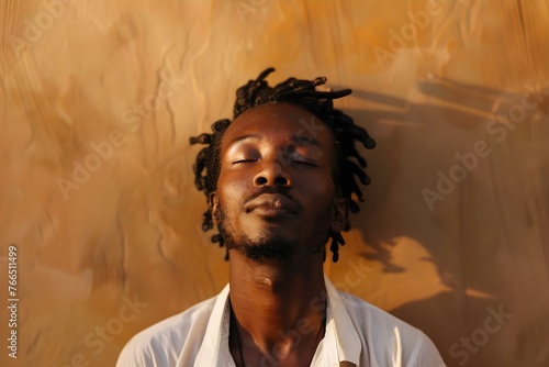 African man deep in meditation, connecting with a higher power. Concept African Culture, Spirituality, Meditation, Connection, Higher Power