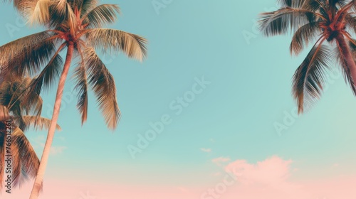 Palm trees and clear blue sky on summer vacation. 
