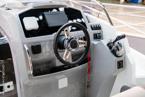 Cockpit of luxury yacht with dashboard. © scharfsinn86