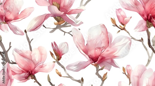 Elegant Magnolia Floral Seamless Watercolor Pattern for Backgrounds,Textiles and Decorative Designs